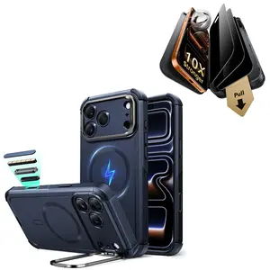 ESR iPhone 17 Pro Max/Pro Case + Corning Screen Protector, featuring a Stash Stand and CameraControl functionality, 23-foot military-grade drop protection, compatible with MagSafe accessories, MagneticCyber Series