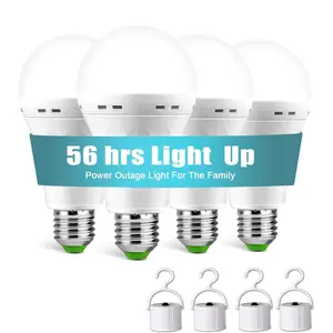 4 Pack Emergency-Rechargeable Light Bulb With Hook,Stay Lights Up When Power Failure, 1200mAh 15W LED Light Bulbs for Home, Camping, Hiking