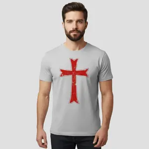 Crusader Cross Short Sleeve T-Shirt - Casual Rock Fitted Crew Neck Summer Tee for Men - Breathable Cotton - Templar Cross Design - Menswear Top