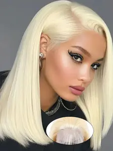 Blonde 613# 13x4 Straight Lace Front Bob Wig, Free part ,Pre-plucked , 100% Human Hair, 180% Density, Perfect for Daily Wear, Workdays, Parties,Dating ,Event, Cosplay.