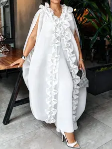 Elegant African Style Ruffled Sleeveless Loose Kaftan Cape Top Womenswear, Perfect for Evening Events, Parties, and Special Occasions