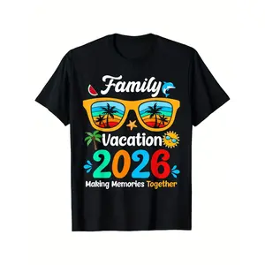 Unisex Classic Casual Short-Sleeve Cotton T-Shirts - Retro, Soft, Breathable, Round Neck, Machine Washable Family Matching Group Travel Apparel, 2026, Suitable for Christmas Gifts, Beach Trips