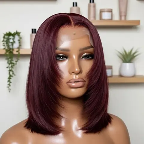 13X4 Lace Front Dark 99j Colored Short Bob Human Hair Wigs Pre Plucked  HD Transparent Lace Red Short Bob Human Hair Wig Dark Burgundy For Woman