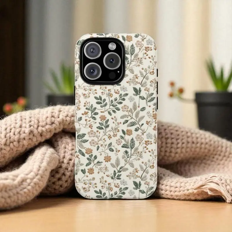 Vintage Floral Cottagecore Wildflower Botanical Aesthetic Durable Shockproof Cellphone Case - Protective Shell Cover Accessory for iPhone 17,16,15,14,13,12,11 Pro Max Plus, Gift for Her