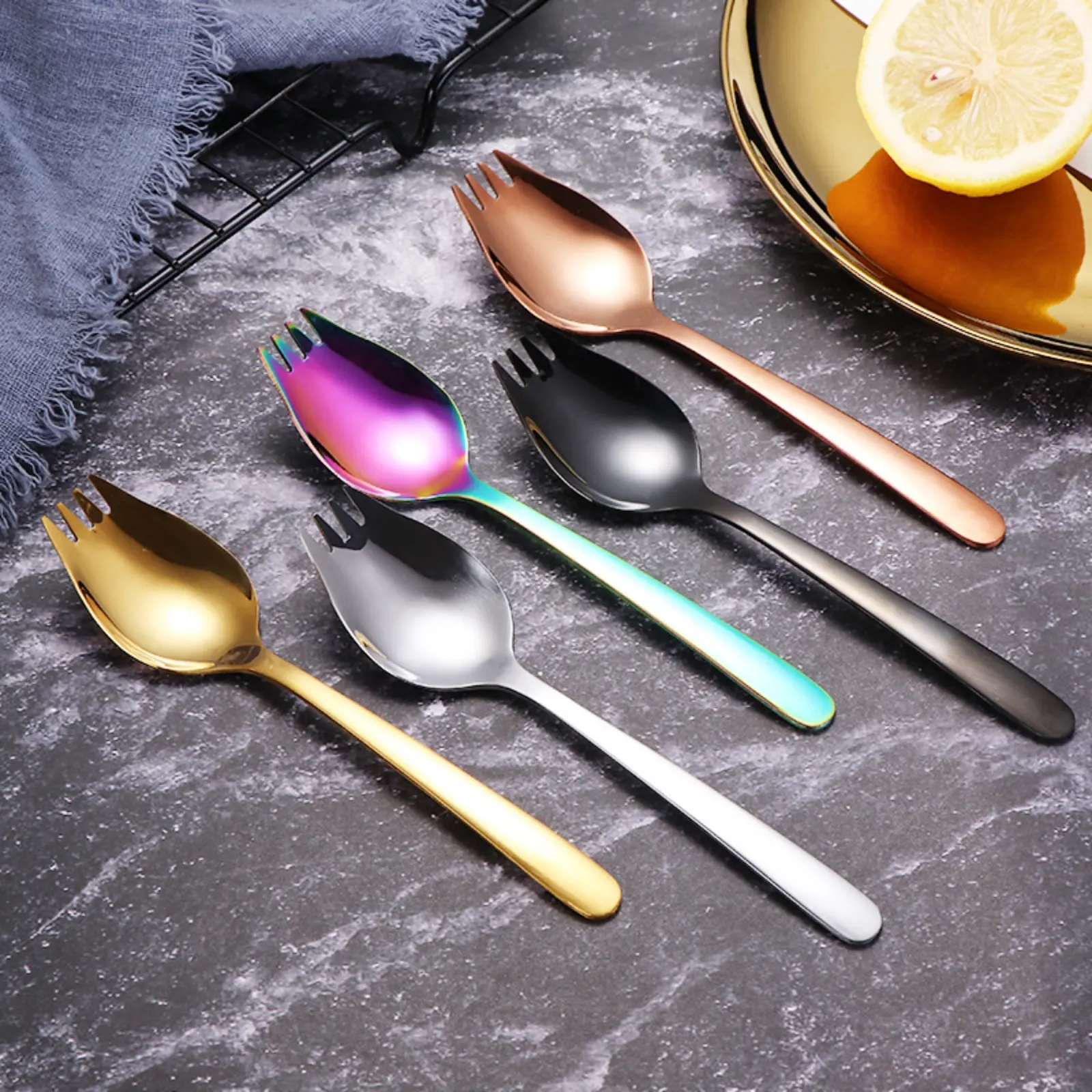 Stainless Steel Spoon & Fork Combo — Household Salad Spoon, Fruit Fork, and Soup Spoon — Portable Cutlery