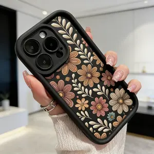 Vintage Floral Pattern Case for iPhone 16 17 15 14 Pro Max 13 12 11 Air XR XS Plus E Shockproof Drop Protection Rugged Durable Silicone Cover