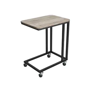 VASAGLE End Table, C Shaped TV Tray with Metal Frame Rolling Casters for Coffee Laptop Mobile Tablet, Industrial Side Table for Living Room Bedroom, 19.7 x 13.8 x 23.6 Inches