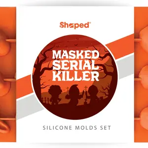 Shaped Masked Serial Killer Silicone Baking Mold Set with 3 Characters - Orange Gray Blue - Food Grade Non Toxic BPA Free Flexible Molds for Horror Enthusiasts Spooky Baked