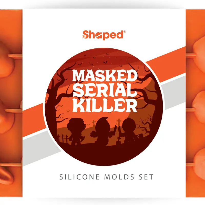 Shaped Masked Serial Killer Silicone Baking Mold Set with 3 Characters - Orange Gray Blue - Food Grade Non Toxic BPA Free Flexible Molds for Horror Enthusiasts Spooky Baked