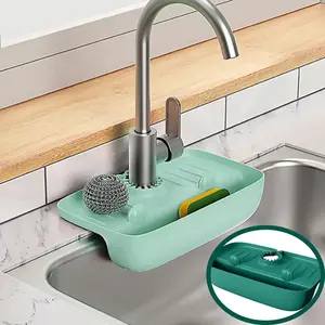Clad's Warehouse Sponge Holder for Kitchen Sink/Kitchen Sink Organizer Durable Silicone Caddy for Sponges, Brushes & Soaps, Sink-Mount Cleaning Caddy, Kitchen Sink Accessories