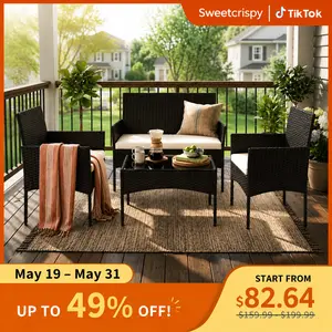 3-Piece/4-Piece Patio Furniture Set, Wicker Outdoor PE Rattan Furniture with Coffee Table & Washable Cushion, Compact Bistro Conversation Seating for Balcony, Garden, Poolside