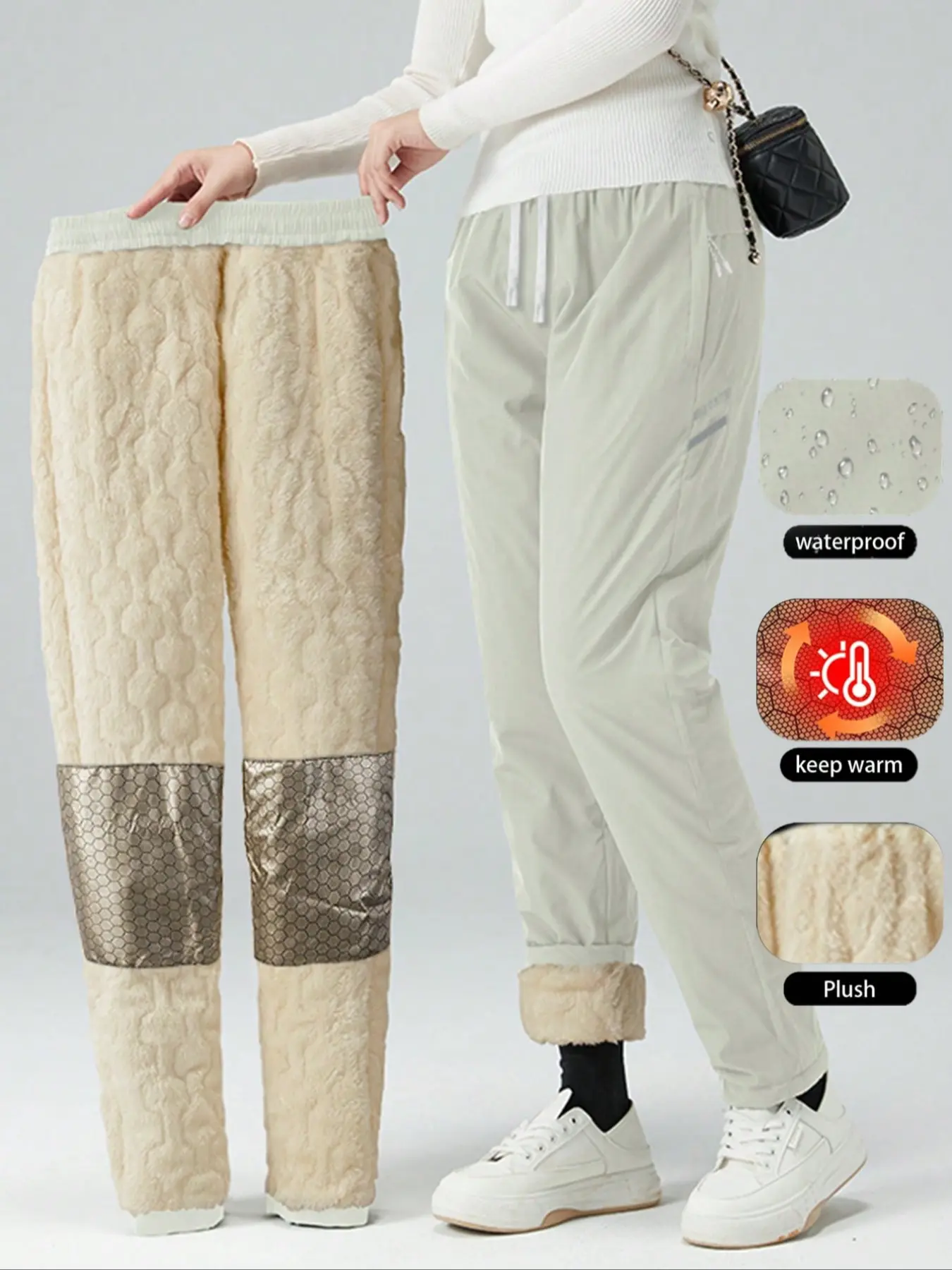Women's Winter Fleece Lined Thickened Long Pants, Outdoor Sports Warm Casual Ski Pants with Zipper Pockets, Ideal for Winter Activities, Athleisure Casual Bottoms, Athleisure Style Bottoms