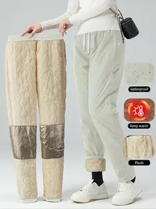 Women's Winter Fleece Lined Thickened Long Pants, Outdoor Sports Warm Casual Ski Pants with Zipper Pockets, Ideal for Winter Activities, Casual Athletic Jogging