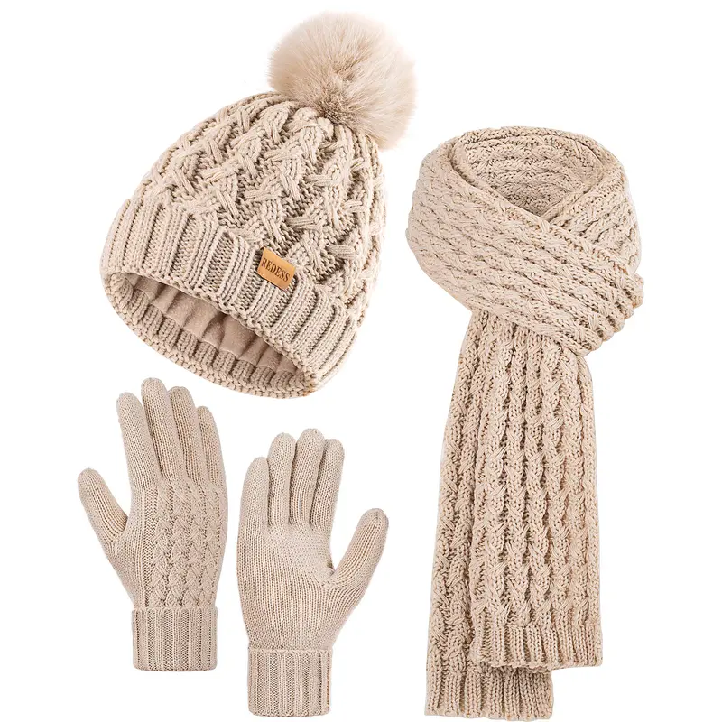 3PC Winter Knit Hat Gloves Scarf Set for Women Winter Warm  display picture 1
