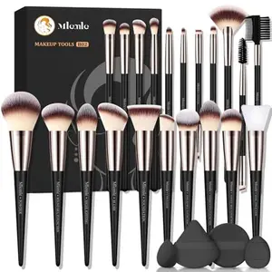 25 Pcs Professional Makeup Brushes Set, Include Powder Foundation Concealers Blush Eye shadows 21 Pcs Makeup Brushes and 2 Powder Puff, 2 Makeup Sponge