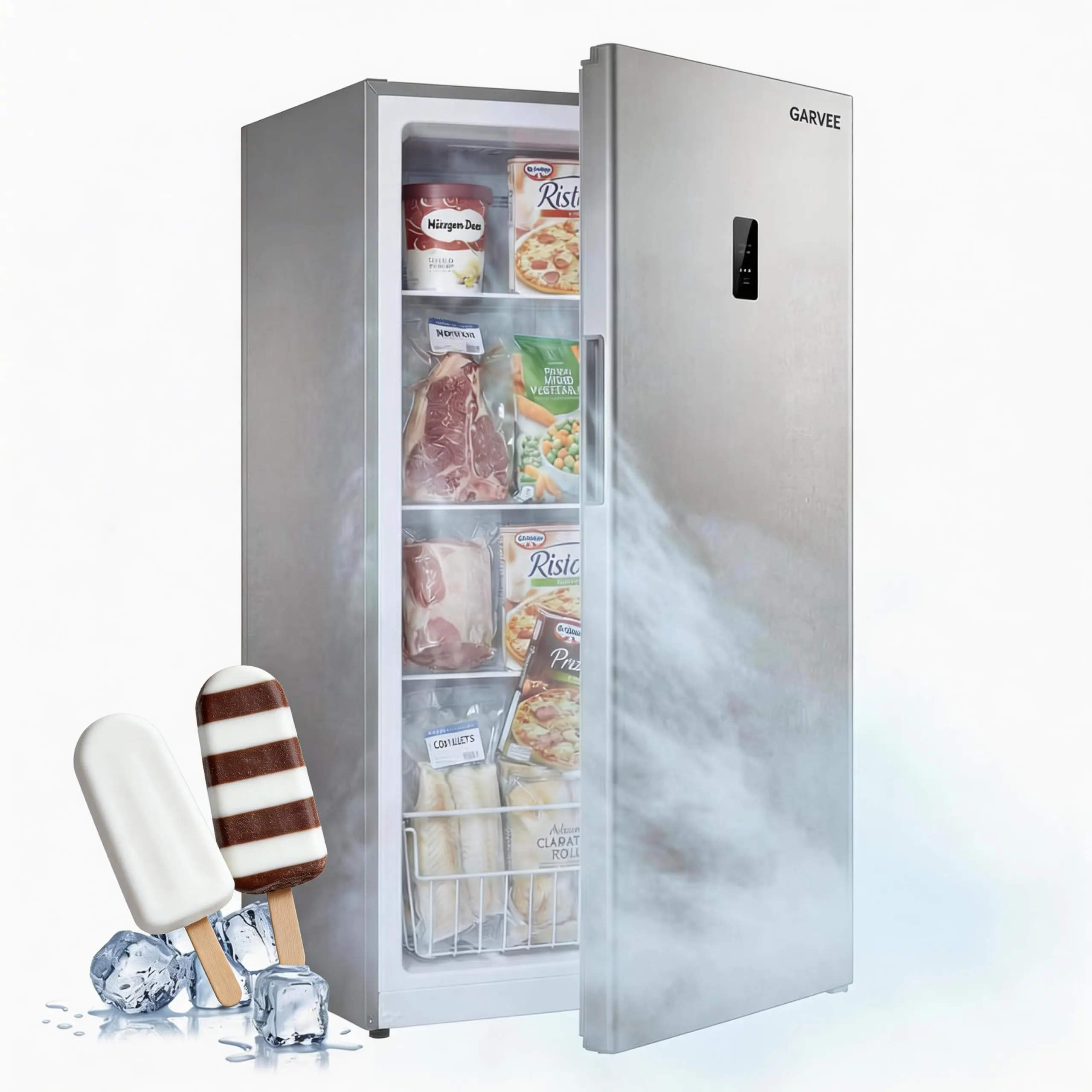 Garvee 14 Cu Ft Frost Free Upright Stand-Up Deep Freezer, Freestanding Food Storage Freezer for Pantry, Utility Room, Garage, Large Family Bulk Grocery Storage
