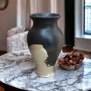 Elegant Black Handmade Vase with Luxe Gold/Silver Plated Leaves for Home Decor and Luxury Design