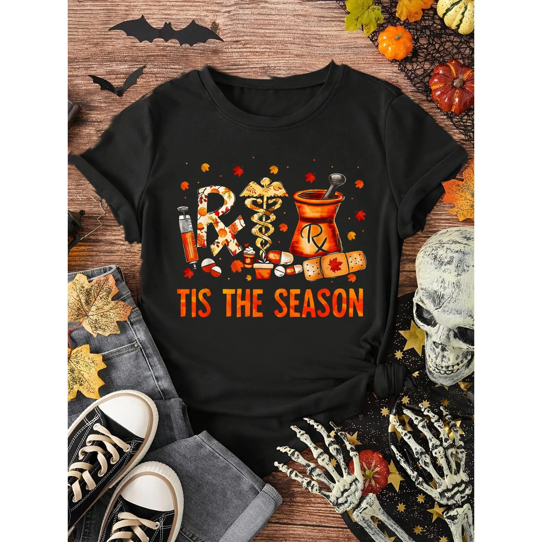 100% Women Cotton CPhT Pharmacy Technician Fall Theme Shirts Tis The Season T-Shirt