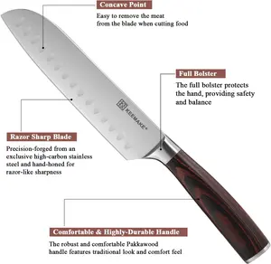 KEEMAKE Santoku Knife Set of 2pcs, Japanese Chef Knife Sets with German High Carbon Stainless Steel 1.4116 Kitchen Knives, Pakkawood Handle Knife for Kitchen