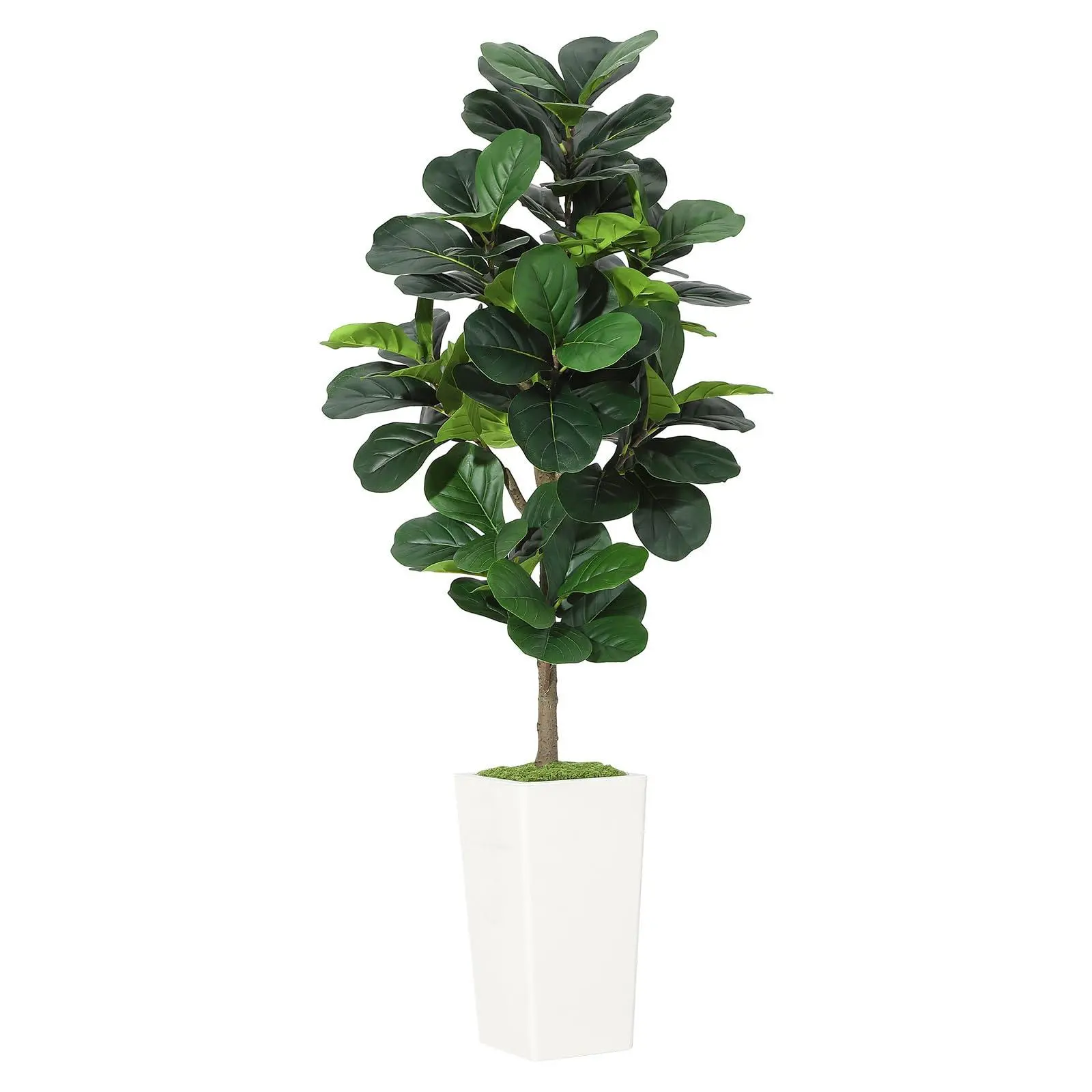 150cm Artificial Fiddle Leaf Fig Tree Decorative Set - Realistic Fake Plant with Modern Planter, Silk Leaves, Bendable Boughs, Moss for Home, Office Decor