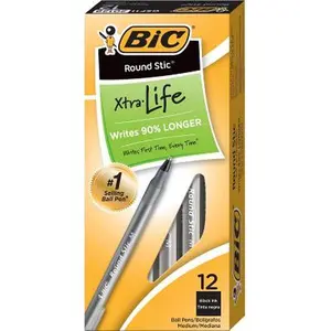 Bic Round Stic Xtra-Life Ballpoint Pen, Medium Point, 1.0mm, Black Ink, Dozen (Gsm11bk) -- Bic, General Merchandise