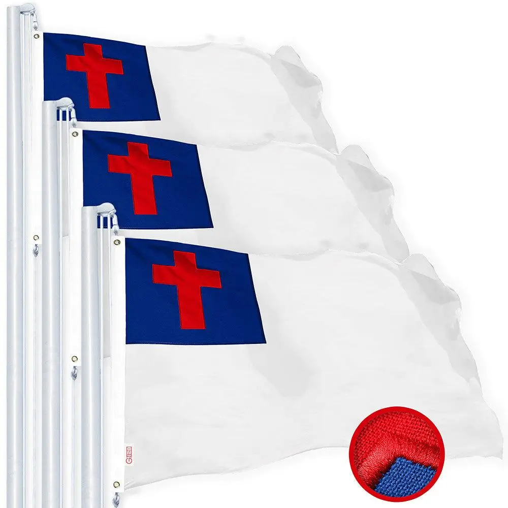 G128 3 Pack: Christian Flag | 3x5 Ft | Embroidered 220GSM SPUN POLYESTER - Embroidered Stars, Sewn Stripes, Brass Grommets, Indoor/Outdoor, Vibrant Colors, Heavy Duty SPUN POLYESTER