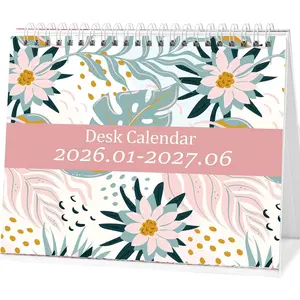 Small Desk Calendar 2026-2027,  Standing Flip Desk Calendar with Stickers (Jan.2026-Jun.2027), Desktop Planner for Easy Organizing (7" x 8.5")