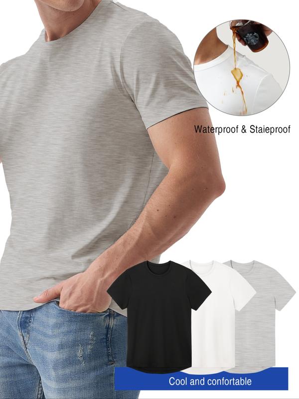 1/3pc Technology Waterproof Stain Oil-Resistant Lightweight T-Shirt, Men's Casual Versatile Shirt in Multiple Colors