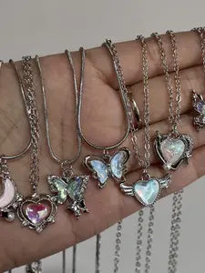 Elegant Cute Necklace Set, Unique Designs, Butterfly Heart Wings Moon Clavicle Chain, Boho Style Bohemian Vibes Jewelry for Women, Versatile Wear, Party Gift, Holiday Present