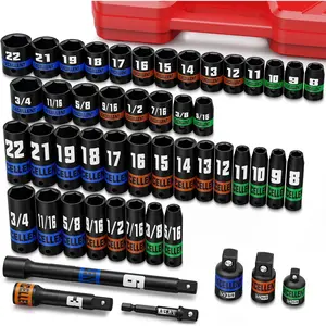 50 count 3/8" Drive  Socket Set, SAE (5/16''-3/4'') and Metric (8-22mm) Socket Kit, Extension bar & Adapter, 6 Point, Automotive Repair, Equipment Maintenance