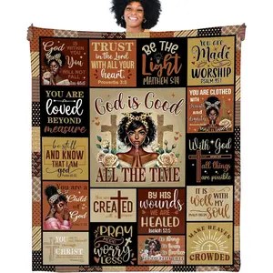 Christian Bible Verse Throw Blanket, African American Woman God is Good Soft Cozy Fuzzy Flannel Blanket, Religious Inspirational Gifts for Women Mom Friends (50" x 60")