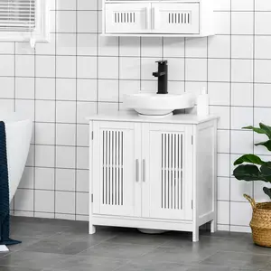 Under Sink Pedestal Storage Bathroom Cabinet White U-Shaped Design Adjustable Shelf 22 lbs Capacity 23.5" W x 11.75" D x 23.5" H