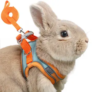 Adjustable Bunny Harness and Leash Set Double Buckle with Reflective Strips Rabbit Vest Pets Stuff Suitable for Rabbit Walks Accessories