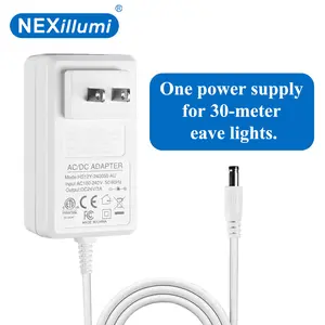 NEXillumi Eaves Light 2.0/1.5A Power Supply 100ft Dedicated Adaptor Plug Wire for Outdoor LED Safety Lights 30-Meter Cable