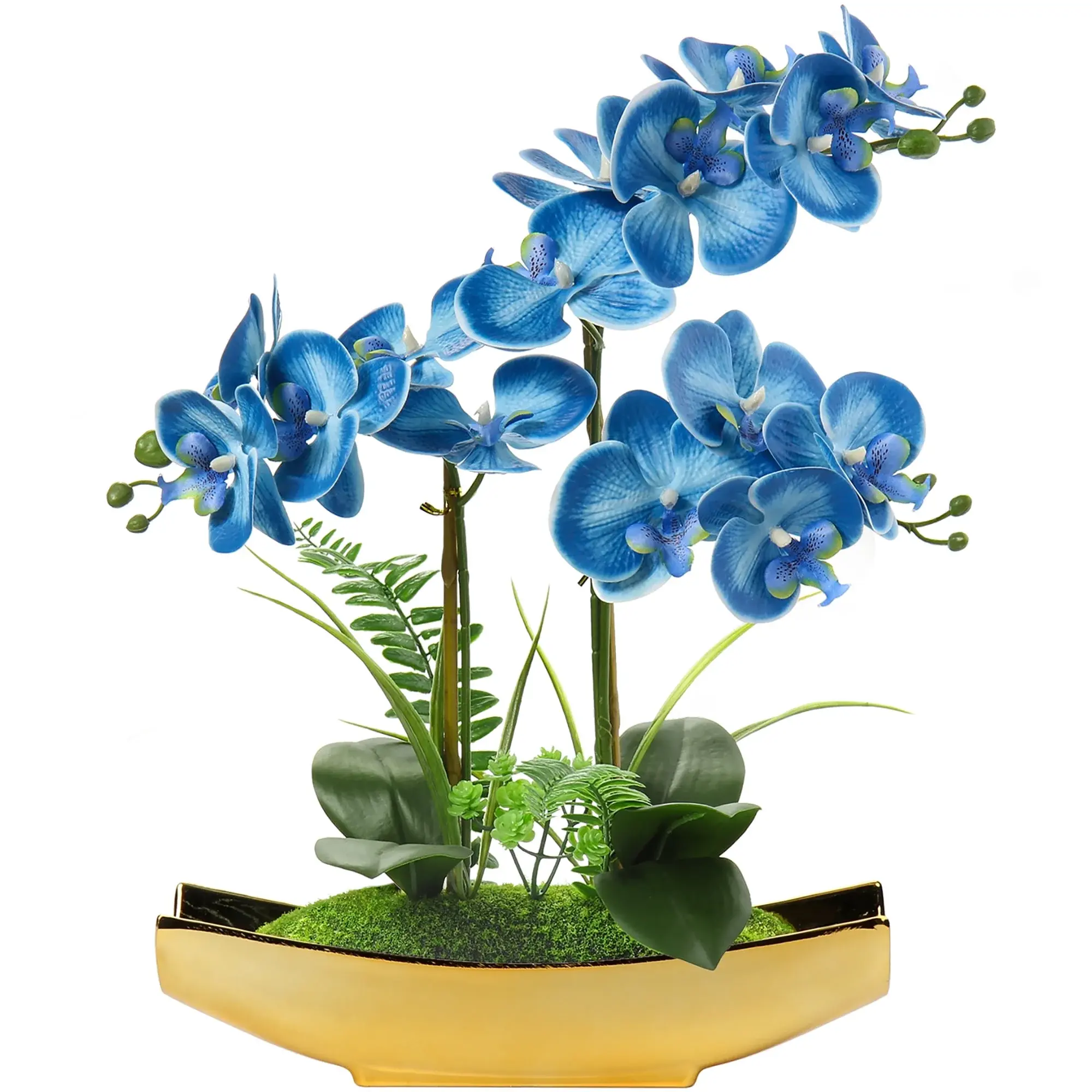 15" Artificial orchid White Phalaenopsis orchid Artificial flowers Orchid plant Gold, silver, white boat pot
