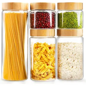 Airtight Glass Jar with Lid, Glass Storage Containers with Screw   , for Cookie, Pasta, Cereal Storage Containers, 5 count 80oz 50oz 27oz Canisters Sets for the Kitchen