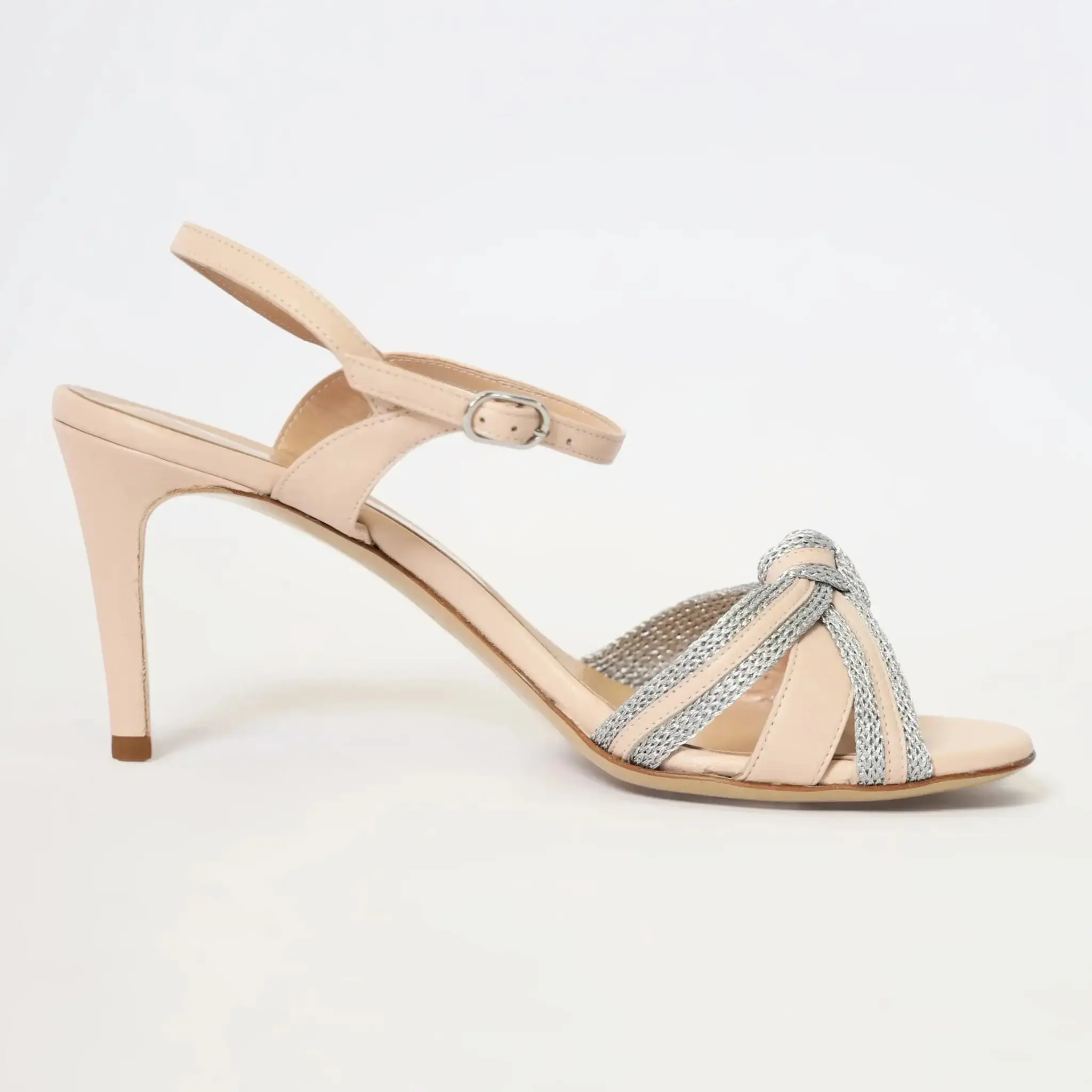 Creme Beige Knotted Leather Women Italian Sandals