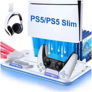ESYWEN AIfasterfly Cooling Station for PS5 / Slim Console, Vertical Stand with Dual Controller Charger for PlayStation 5, 3-Level Cooling Fan for PS5/ 2023 Slim, Charging Station, White Electronic Gadgets Headsets