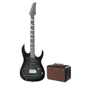 170 Model 39in Electric Guitar Starter Kit Tiger-Striped Black HSH Pickups 20W Amp Full Accessories for Hard Rock Metal Blues Pop