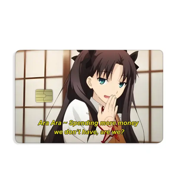 Funny Anime Meme Credit Card Skin | "Ara Ara Spending Money" Debit Card Sticker Cover with Chip Cutout