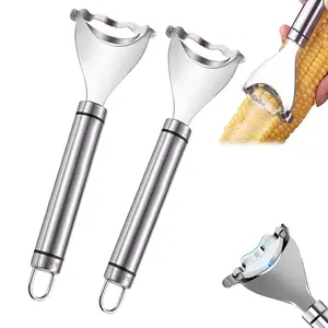 Corn Peeler, Corn Peeler for Corn on the Cob, Stainless steel Corn Cutter from the Cob, Corn on the Cob Remover Tool, Corn Cob Stripper with Ergonomic Handle, Kitchen Gadget