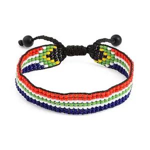 South Africa Flag Bracelet: Handmade, Adjustable Beaded String, Unisex Boho Jewelry