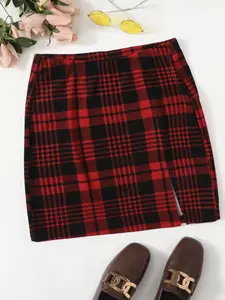 Split Hem Plaid Skirt, Stylish Women's Fashion, Versatile Design for All Occasions, Perfect for Casual Wear & Daily