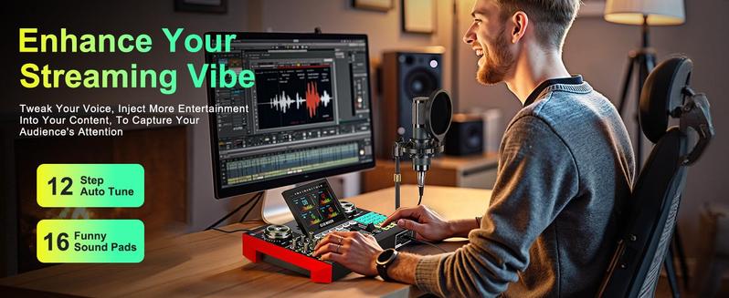 Tenlamp G10-Series Audio Mixer, Live Sound Card with XLR Microphone Connector, Professional Chipset, 48V Phantom Power Supply, One Touch Noise Reduction, One Touch Voice Change for Podcast,Recording,Vocal,Game Voice#TikTokShopBlackFriday