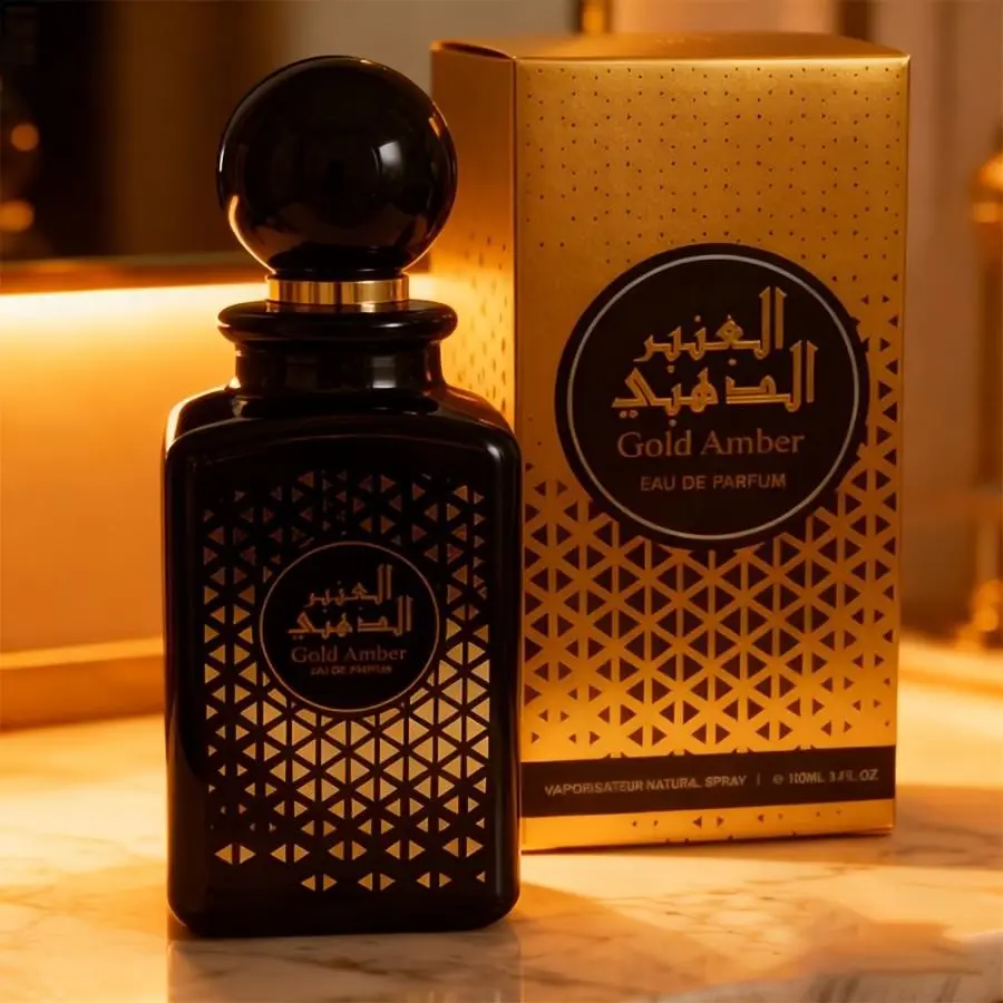 Gold Amber Eau De Parfum, Oriental Amber Opulence, 3.4oz Luxe Arabian Gift Box, Floral-Oriental Fragrance, Timeless Scent for Gents
