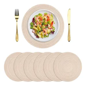 6 Piece Set Round Woven Placemats, 15 Inch Non-Slip Heat-Resistant Washable Table Mats for Kitchen & Dinner Party Decorations, Kitchen Decorative Placemat