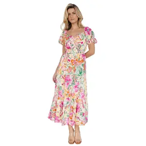 Denzel Puff Sleeve Midi Dress | Multi Floral