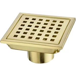 Square Shower Drain 4 inch,  Floor  Drain Point Center with Removable Grate Cover, 304 Stainless Steel, 11cm x 11cm, PVD Brushed