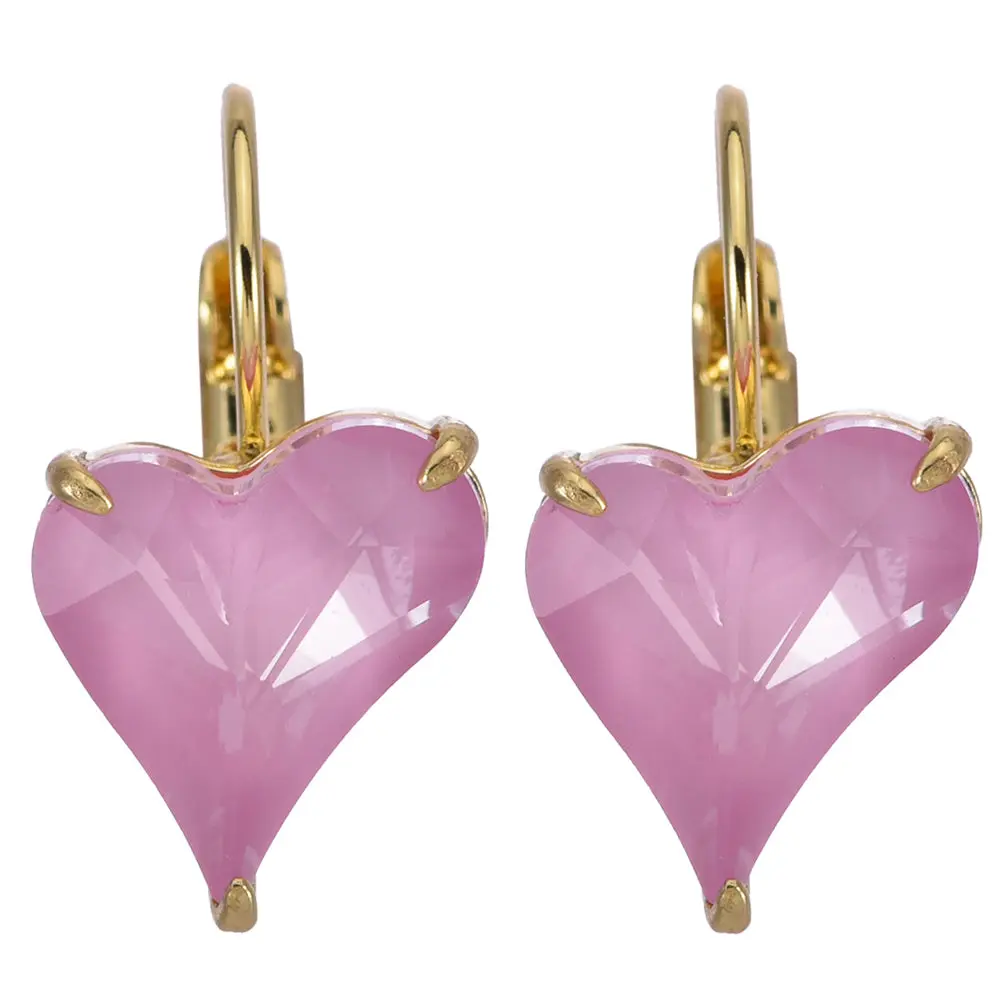 Misty Heart Leverback Earrings (Goldtone/Pink) Misty Heart Leverback Earrings (Goldtone/Pink)