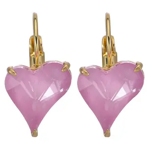 Misty Heart Leverback Earrings (Goldtone/Pink)
